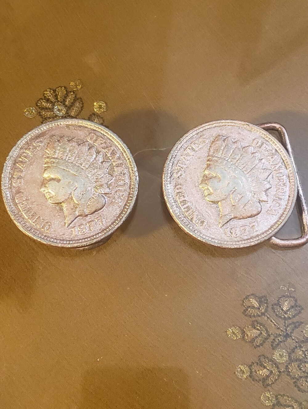 Vintage Copper Toned 1902 Indian Head Coin Belt Buckle Lot 2pc Western Accessory